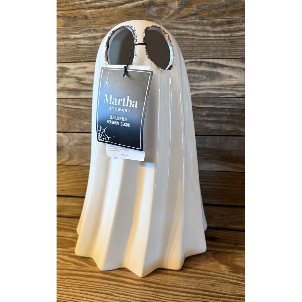 Martha Stewart Ceramic Led Lighted Spooky Ghost Halloween Decor 11” NWT
